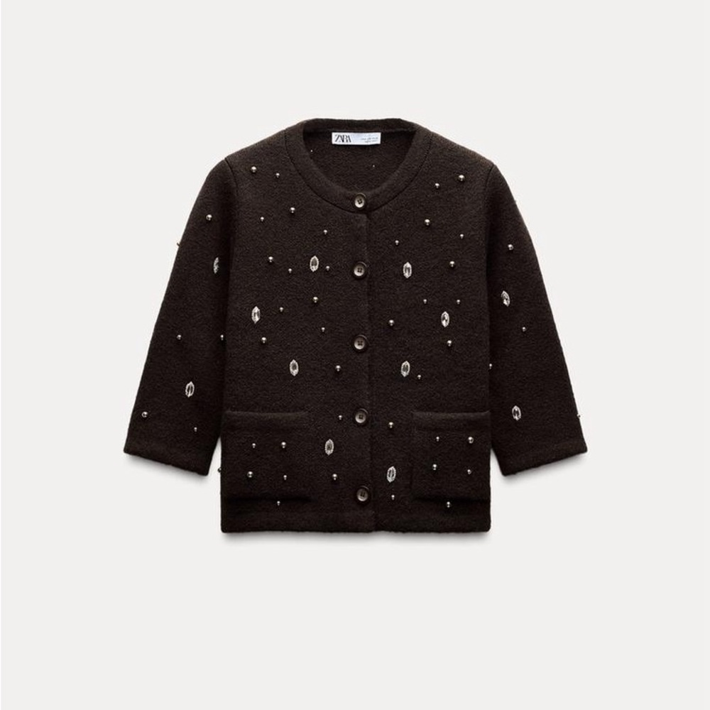 NWT Sold Out Zara Brown Cardigan with Jewels Size Small